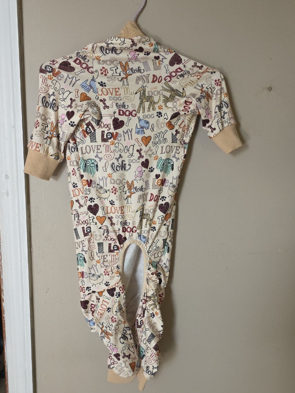Dog Cream 'I Love My Dog' One-Piece Sleepsuit